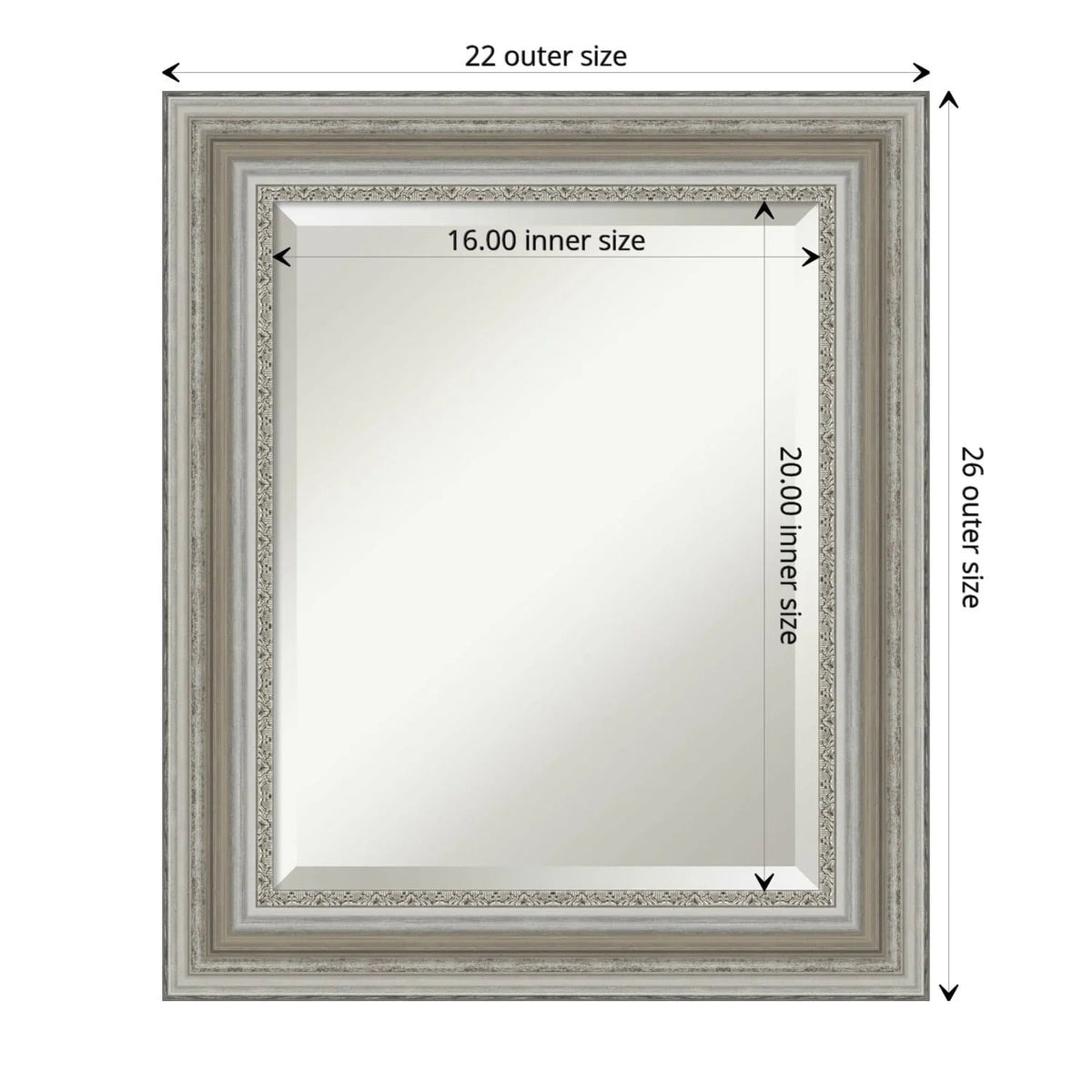 Silver Beveled Decorative Bathroom Wall Mirror - 3-Inch Wide Frame