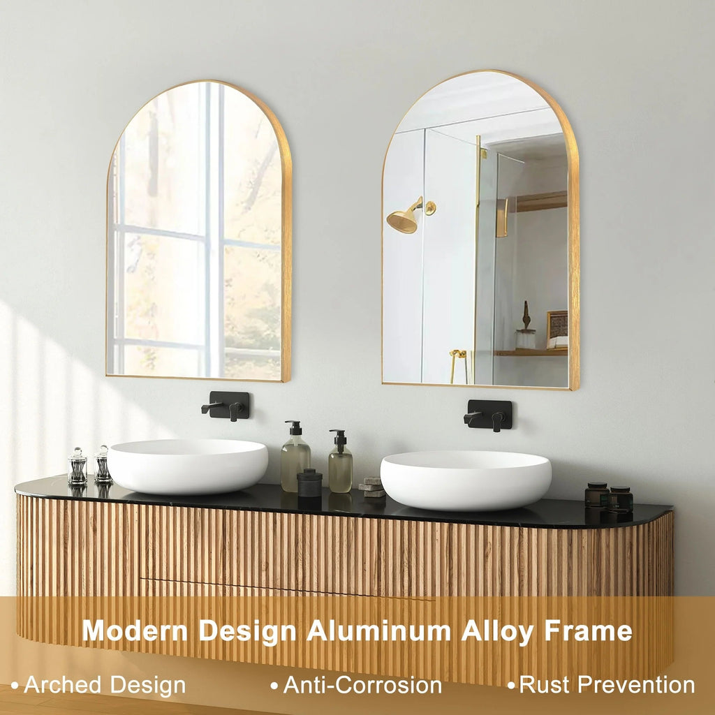 Arch Aluminum Bathroom Wall Mirror - Black Or Brushed-Gold, 1-Pack, 2-Pack Or 4-Pack