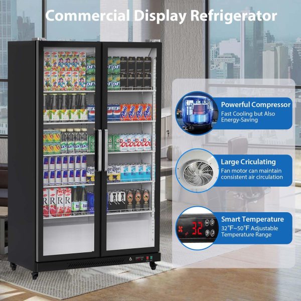 Commercial Glass Door Refrigerator With LED Lighting, 39 Cubic Feet, Double Swing Doors, Black - G2R2rMF5YckUZx1BD5-tawsNc1