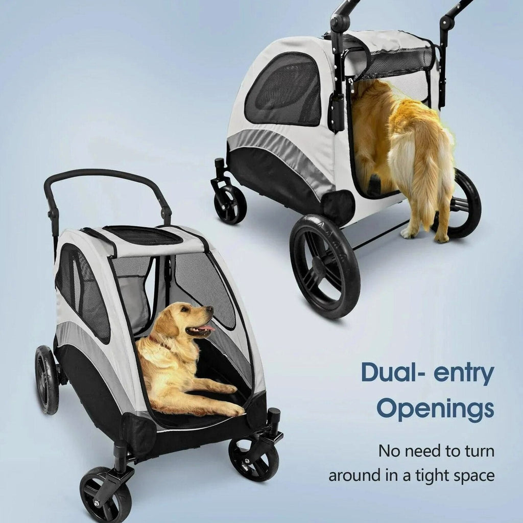 Foldable Pet Stroller for Large or 2 Dogs Cats Jogger Wagon with 4 Wheels