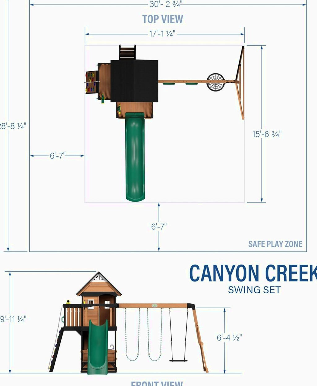 Backyard Discovery Canyon Creek Cedar Wood Swing Set with Wave Slide, Clubhouse, Play Kitchen, Picnic Area, Belt Swings, Web Swing, Rock Wall, Balconies, Playhouse, Step Ladder, Outdoor Playset
