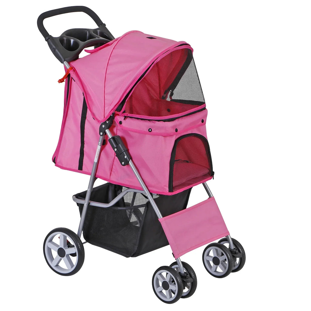 ZENY 4 Wheel Foldable Pet Stroller, Pink - 30 lbs