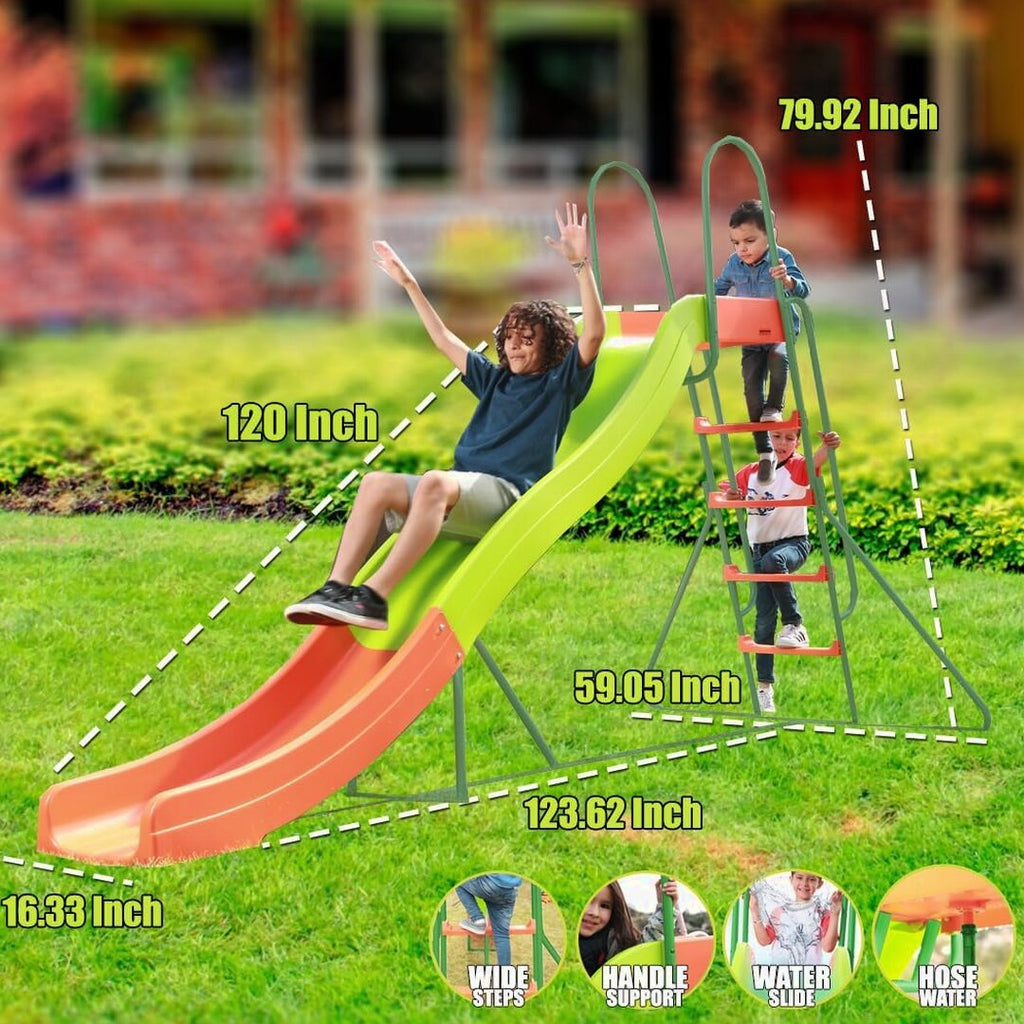 Outdoor Play Set Kids Slide: 10 ft Freestanding Climber, Swingsets, Playground Jungle Gyms Kids Love – Above Ground Pool Slide for Summer Backyard