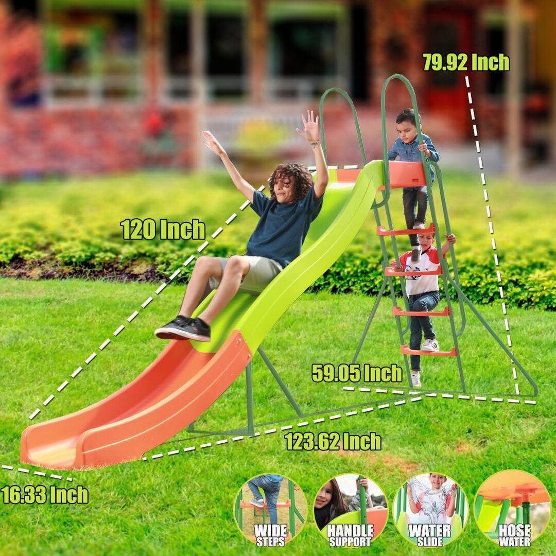 Outdoor Play Set Kids Slide: 10 ft Freestanding Climber, Swingsets, Playground Jungle Gyms Kids Love – Above Ground Pool Slide for Summer Backyard