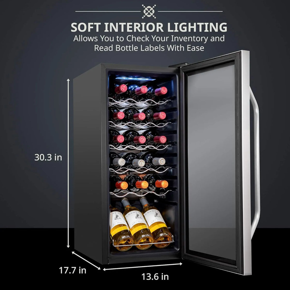 18 Bottle Compressor Wine Cooler Refrigerator With Lock, 41F-64F Digital Temperature Control
