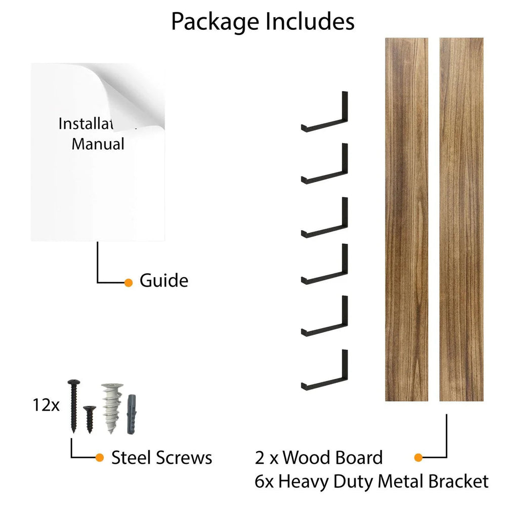 72 Inch Paulownia Wood Floating Wall Shelves, Set Of 2, Burnt - 72 Inch