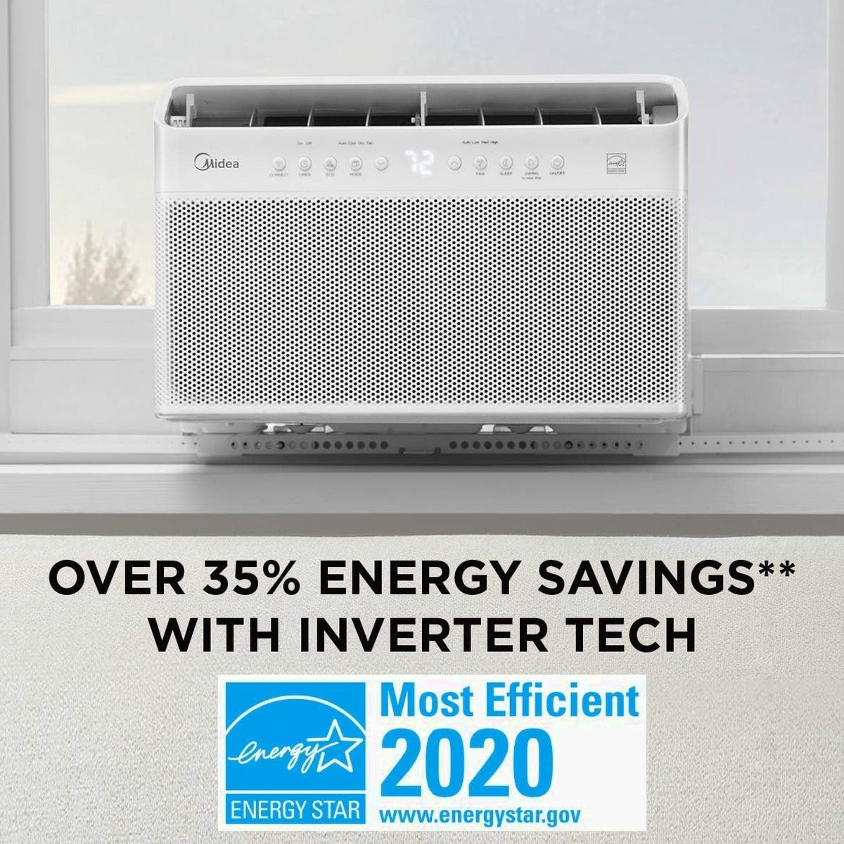 U-Shaped Inverter Window Air Conditioner 12,000BTU with Open Window Flexibility, Robust Installation,Extreme Quiet, 35% Energy Saving, Smart Control, Alexa, Remote, Bracket Included (Renewed)