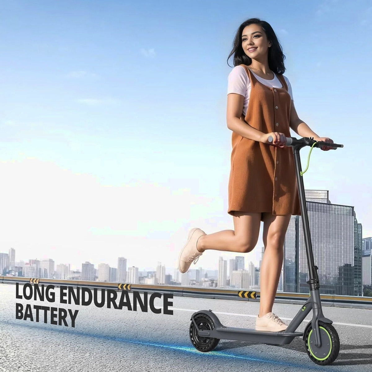 Electric Scooter - 8.5" Solid Tires, 350W Motor, Up to 19 MPH and 21-23 Miles Long-Range Portable Foldable Commuting Scooter for Adults with Double Braking System and App