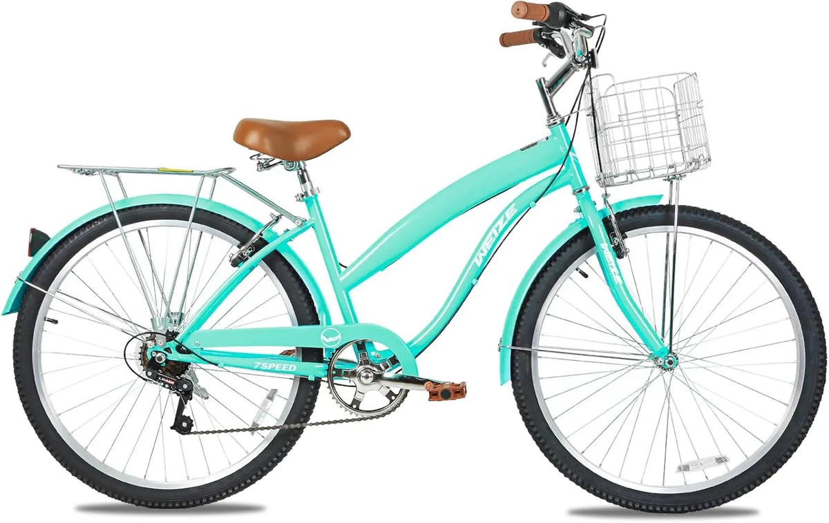 WEIZE 26 Inch 7-Speed High-Carbon Steel Beach Cruiser Bike