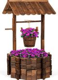 Best Choice Products Rustic Wooden Wishing Well Planter Outdoor Home Décor for Patio, Garden, Yard w/Hanging Bucket