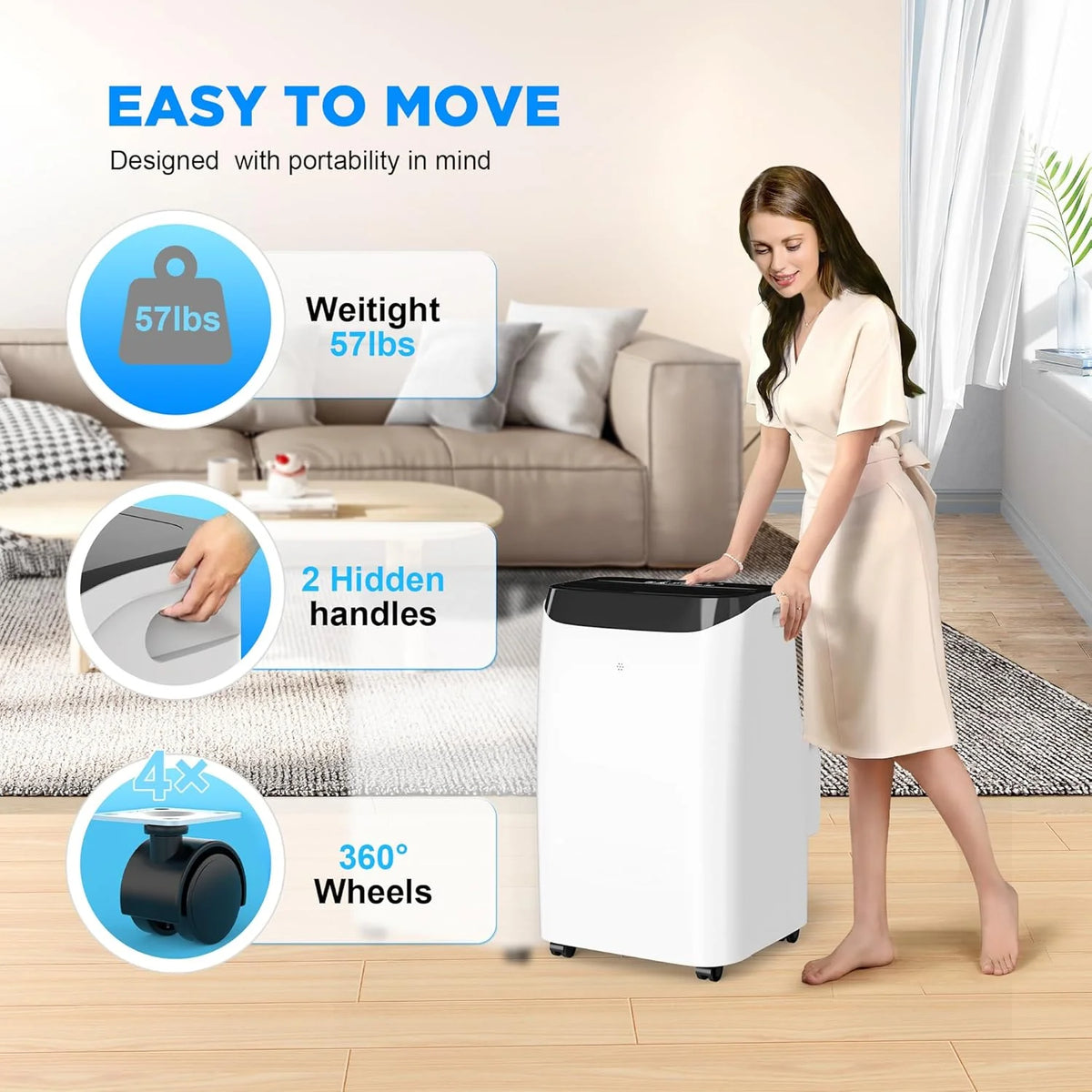 HUMHOLD 14000 BTU Portable Air Conditioner, White - HDPAC-10-A1