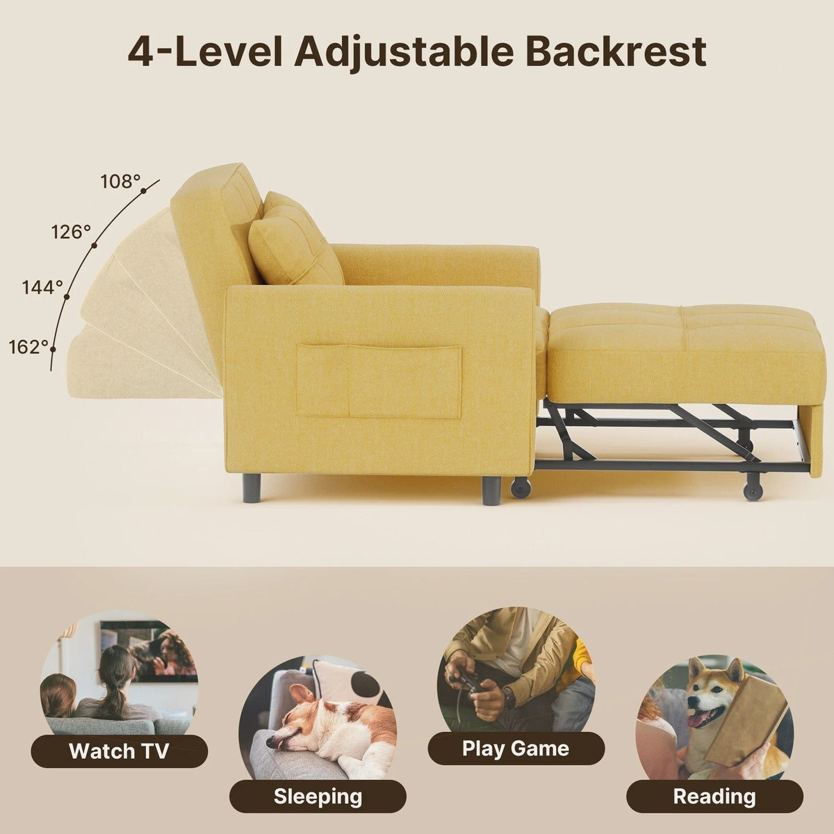 3-in-1 Adjustable Pull-Out Sleeper Sofa Bed With 330 Pounds Capacity