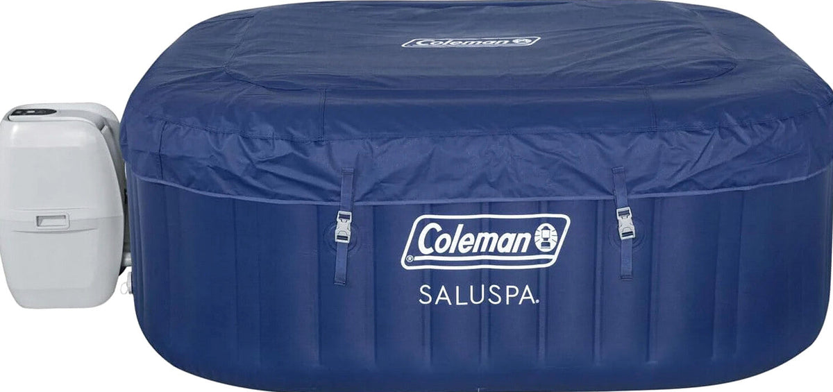 4 to 6 Person Inflatable Hot Tub Square Portable Outdoor Spa with 114 Soothing AirJets and Insulated Cover, Gray-Coleman