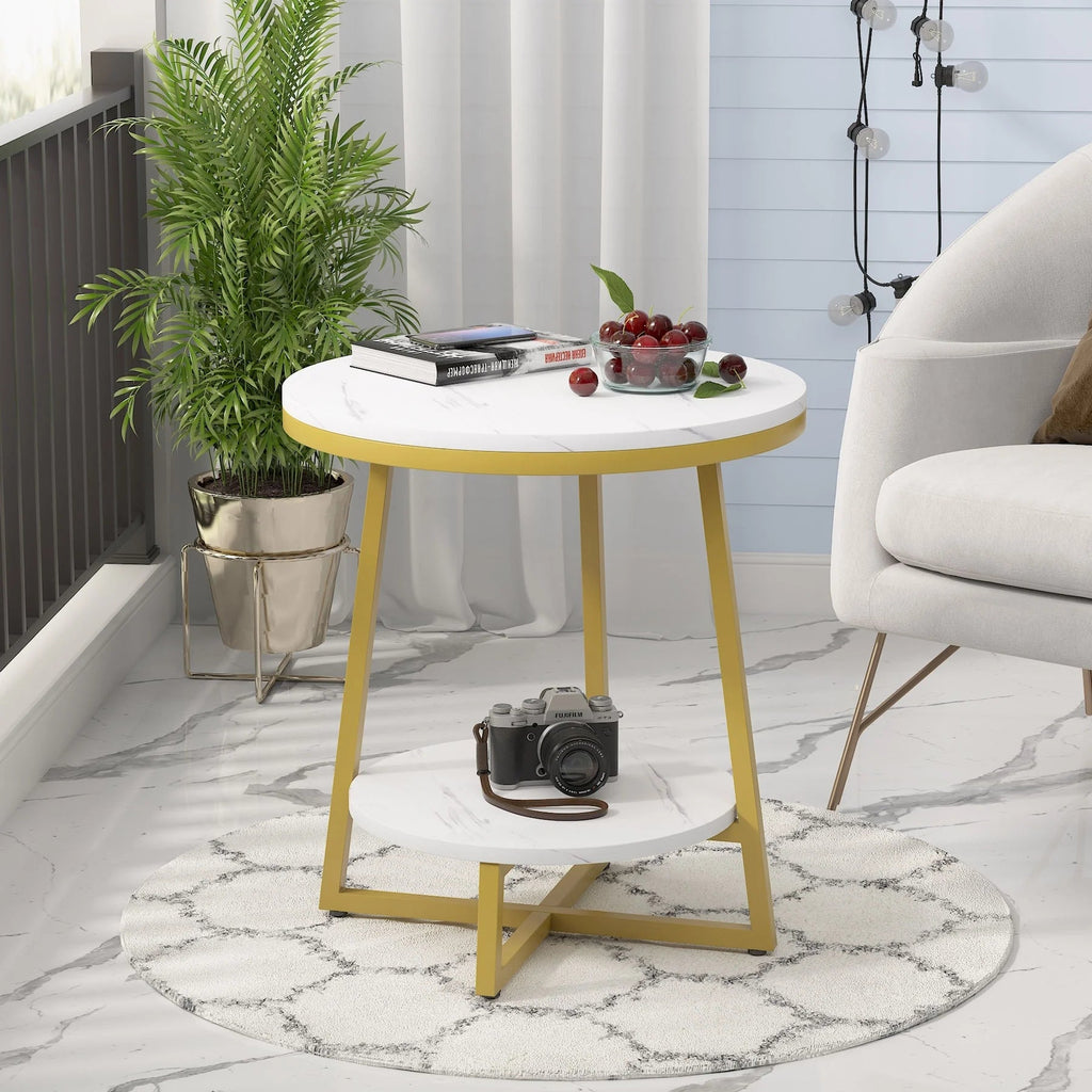 Industrial Round End Table With 2-Tier Storage