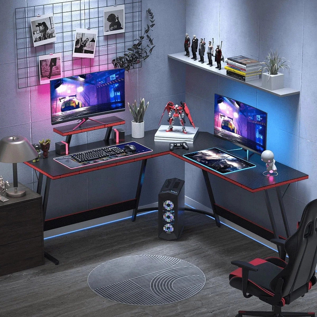 L-Shaped Gaming Computer Corner Desk With Monitor Stand - 220 lbs Capacity