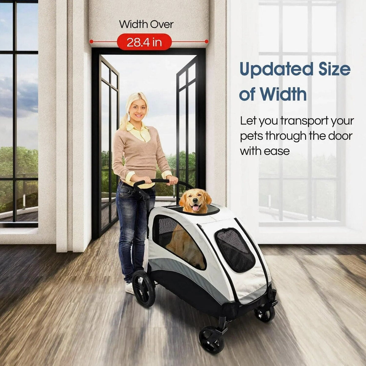 Foldable Pet Stroller for Large or 2 Dogs Cats Jogger Wagon with 4 Wheels