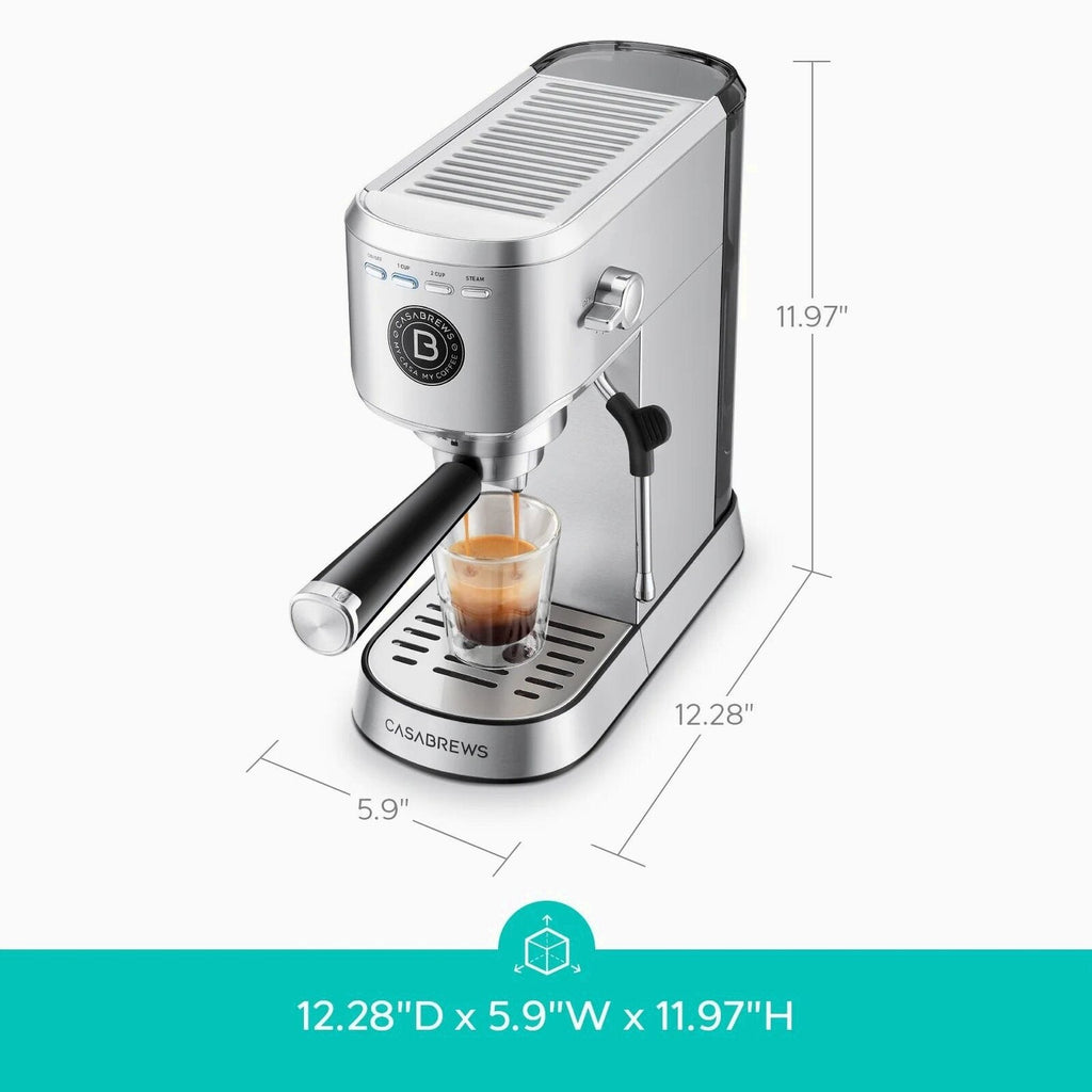 CASABREWS 5418Basic Espresso Machine with 20-Bar pressure, 34 oz Water Tank, with Milk Frother, Silver