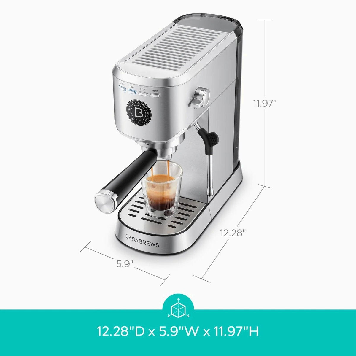 CASABREWS 5418Basic Espresso Machine with 20-Bar pressure, 34 oz Water Tank, with Milk Frother, Silver