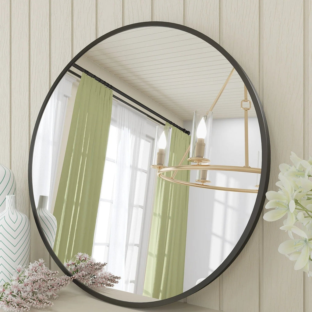 Round Metal Black Frame Bathroom Vanity Mirror - Wall Mounted