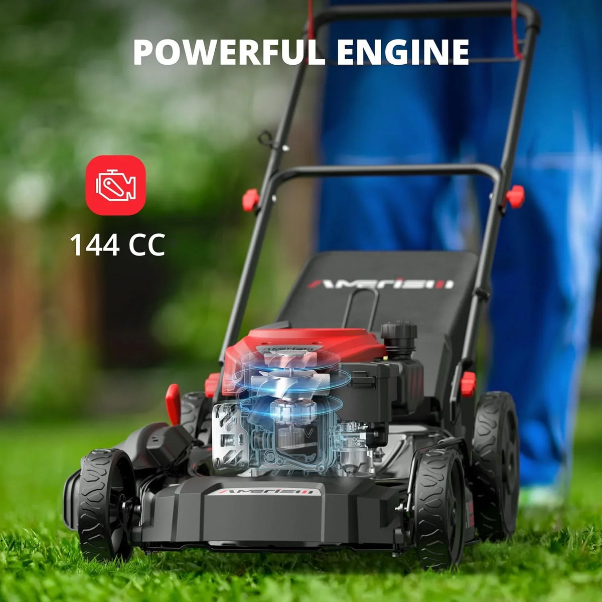 AMERISUN 21 Inch Steel Deck Gas Push Lawn Mower, 144cc 4-Stroke Engine, 3-in-1 - 144cc 3in1 Push