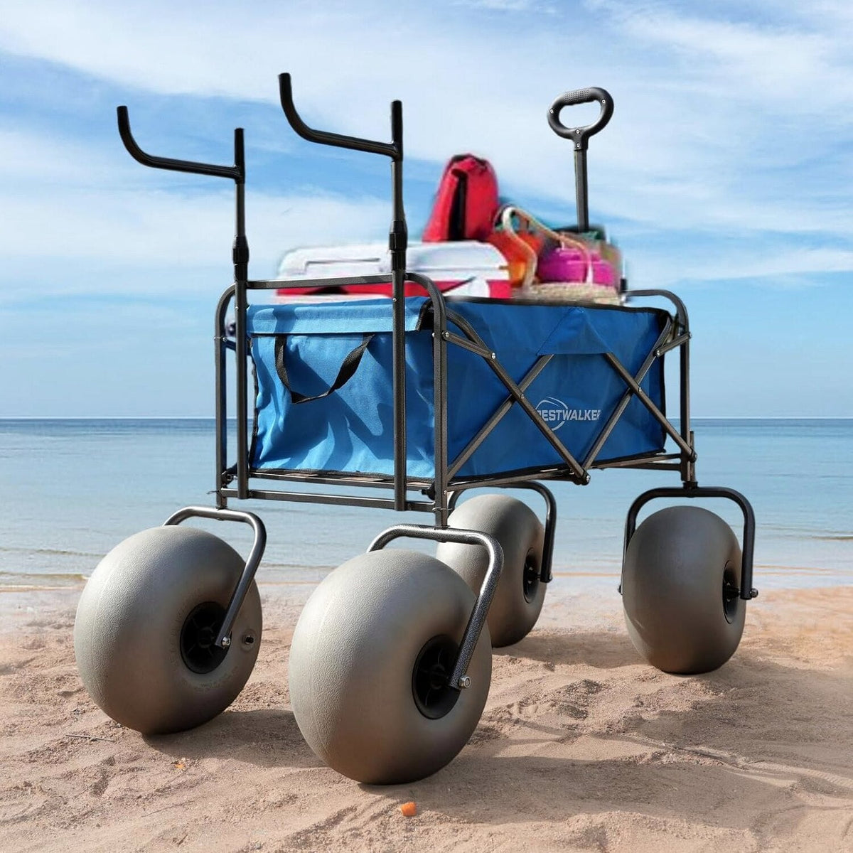 Beach Cart with 13" Balloon Wheels, Chair Racks &amp; Pump Included
