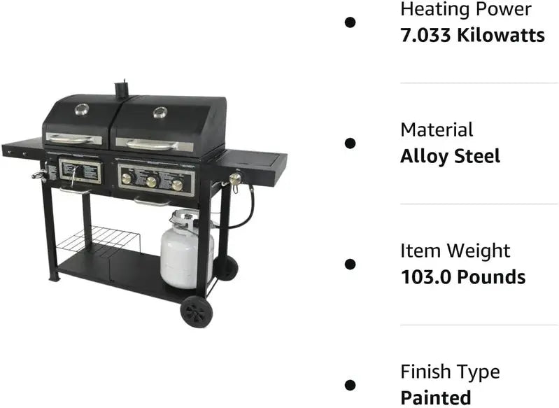 Dual-Fuel Outdoor Charcoal And Propane Grill - 64 x 28 x 49.75 inches