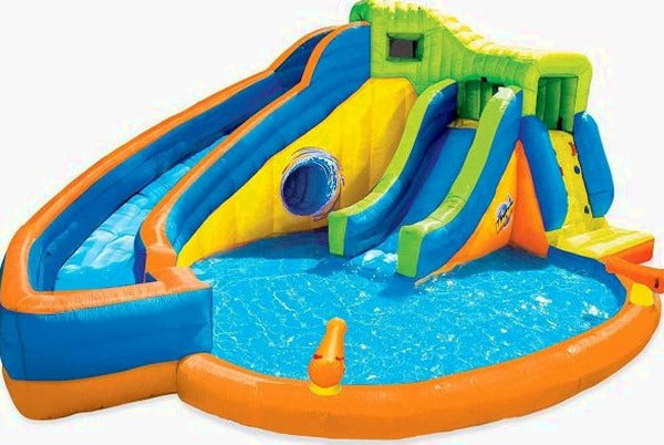 BANZAI Pipeline Twist Kids Inflatable Outdoor Backyard Water Pool Aqua Splash Park and Slides