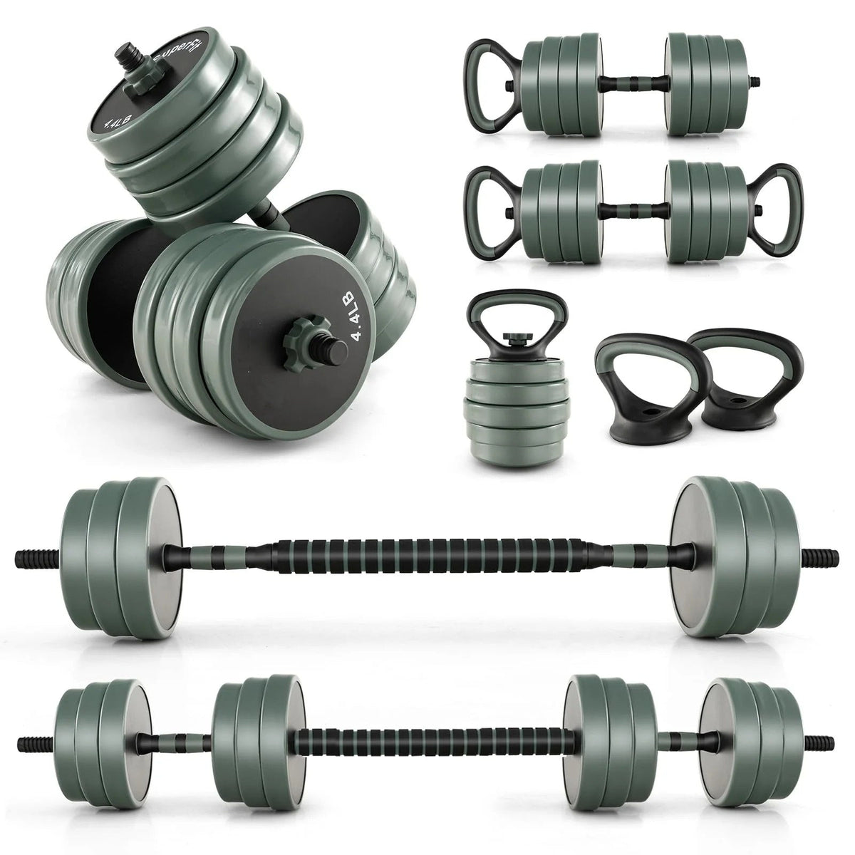 Adjustable Dumbbell Set, 92 Lbs, Black + Grey