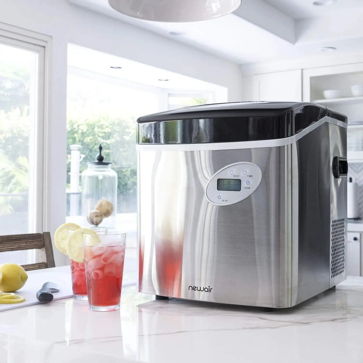 Newair Portable Countertop Ice Maker, 50 lb Daily, 12 Cubes in Under 7 Minutes, 3 Ice Sizes, Stainless Steel