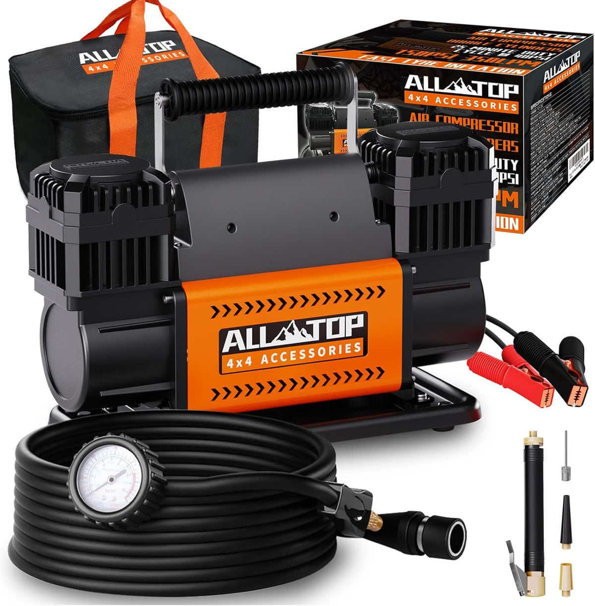 Dual Cylinder 12 Volt Portable Air Compressor Kit, 12.35 Cubic Feet Per Minute, 150 PSI