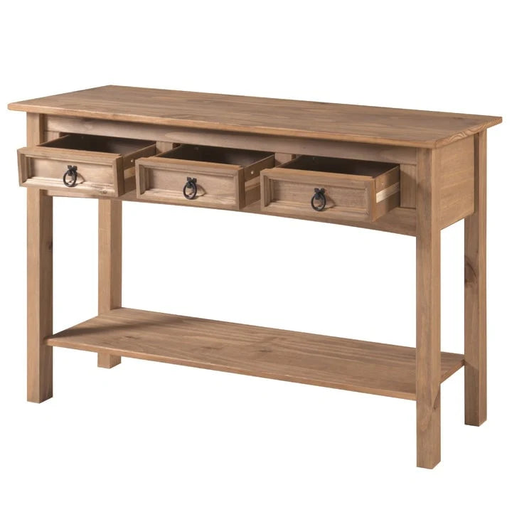 Solid Pine Wood Console Table With 3 Drawers - 47.99in W x 12.64in D x 28.82in H