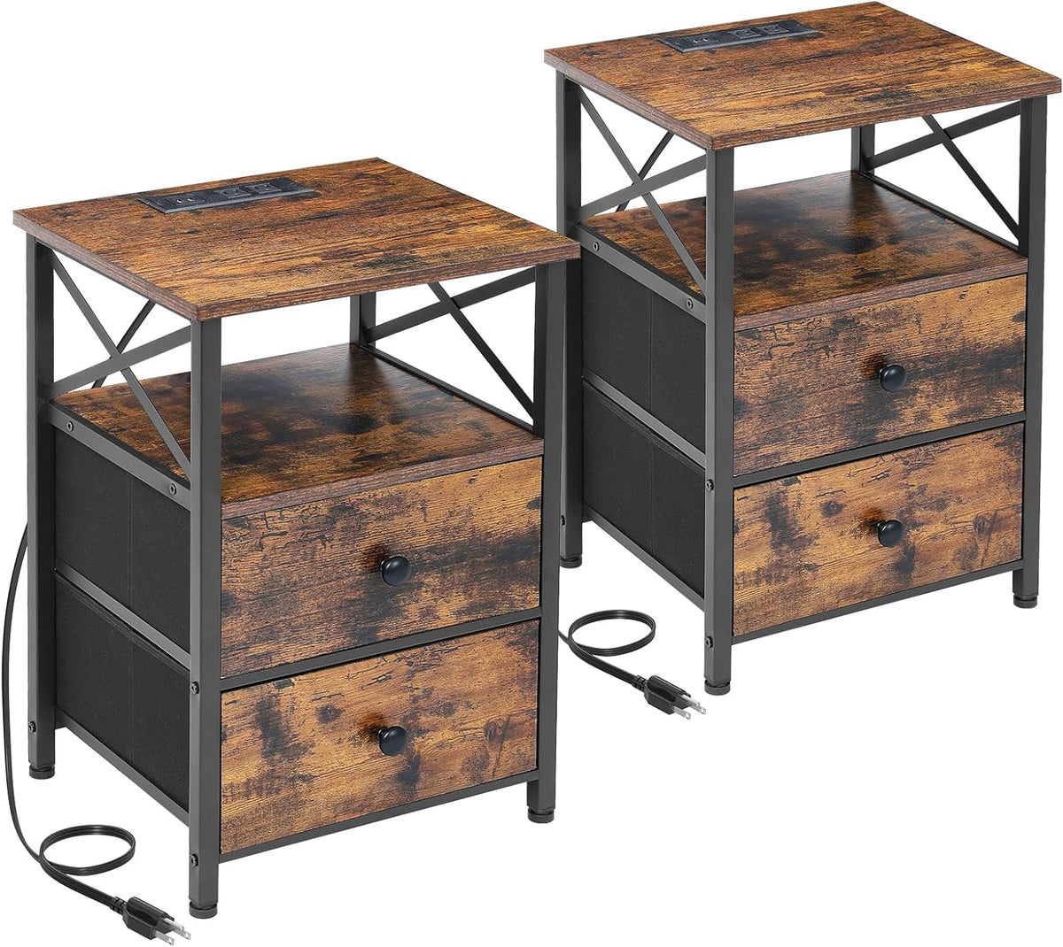 AMHANCIBLE Nightstand Set, 2 Count, Rustic Brown, 13.78in W x 15.75in D x 23.62in H - HET05XBR