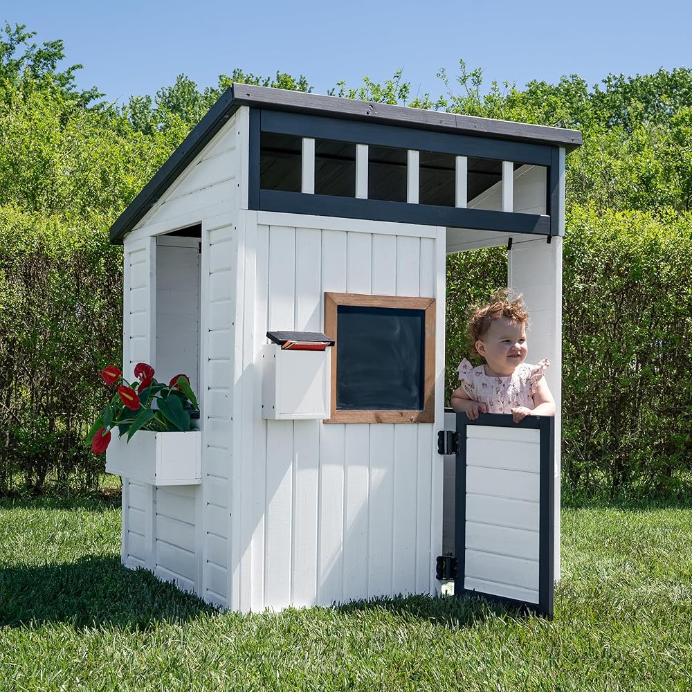 Backyard Discovery White Cedar Wooden Kids Playhouse With Play Kitchen, Chalkboard, Mailbox And Half Door - Caraway Cottage