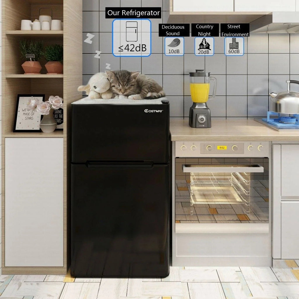 Costway Compact Refrigerator With Internal Freezer, Grey, 3.2 Cu. Ft.