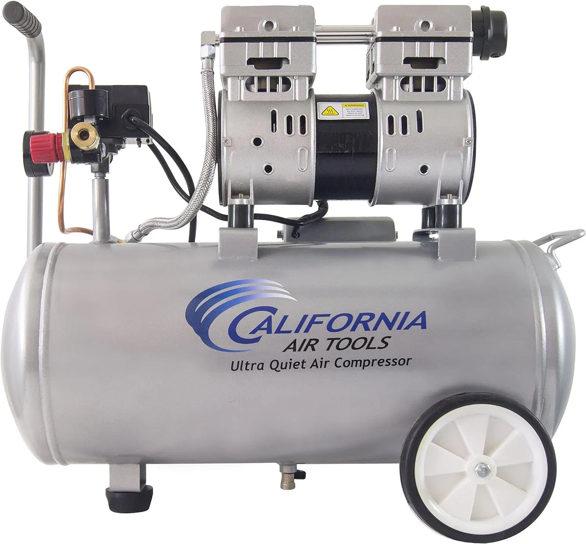 California Air Tools Ultra Quiet Oil-Free Air Compressor, 1.0 HP, 8 Gallon, 120 PSI, Silver - 8010