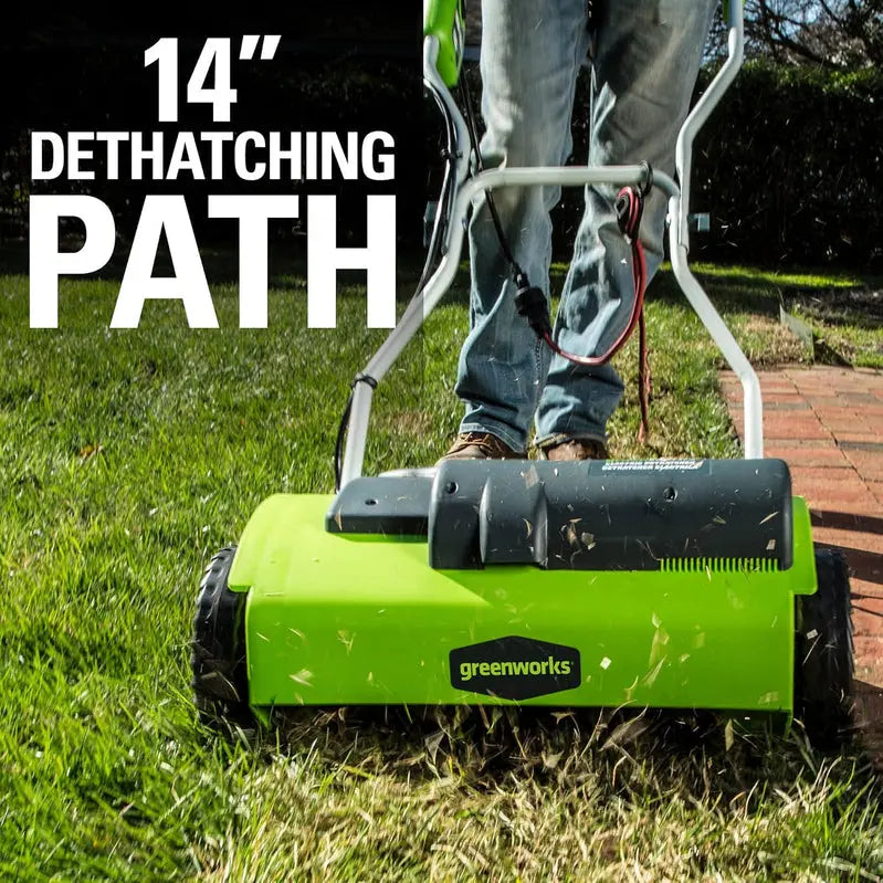 Greenworks 13-Amp 14-Inch Corded Lawn Dethatcher - Electric Yard Maintenance Tool