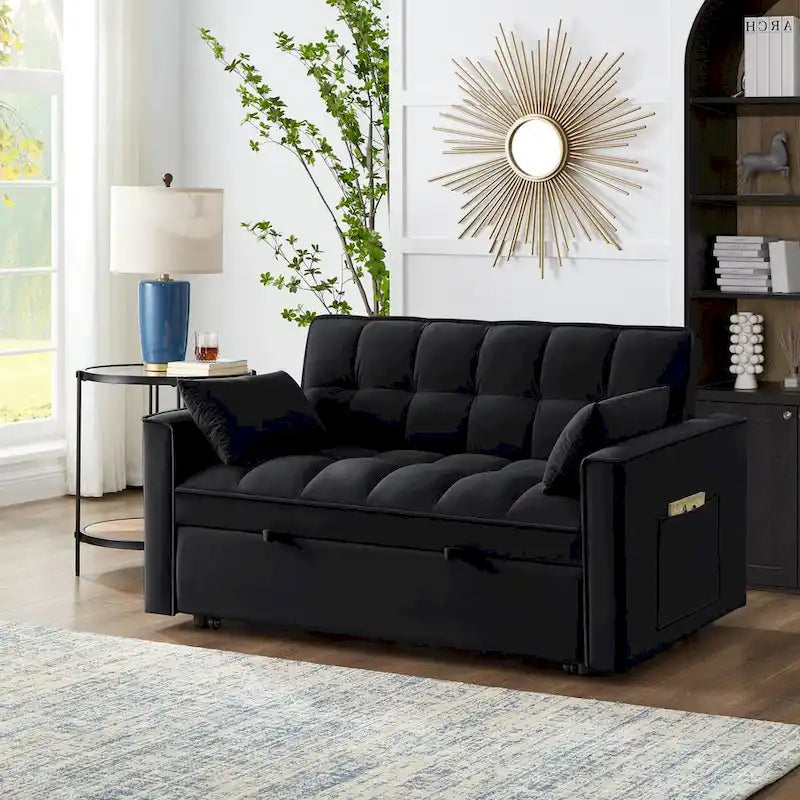 4-in-1 Velvet Pull-Out Sleeper Sofa Bed Loveseat With Reclining Backrest And 2 Side Pockets