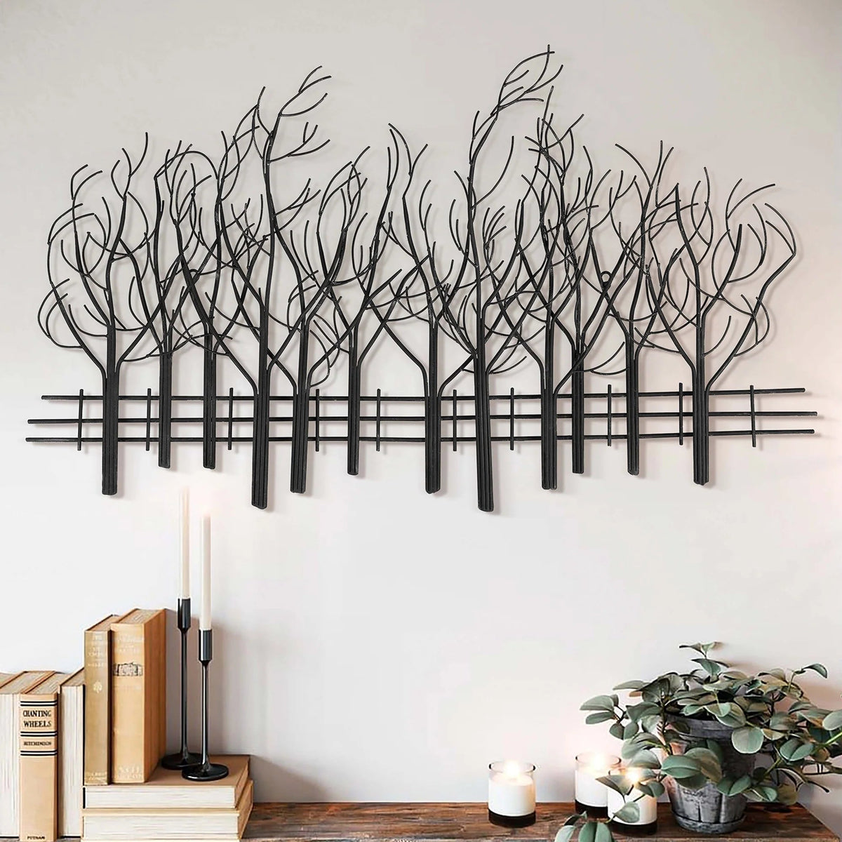 Black Metal Tree Wall Decor - Modern Forest Design Wall Art Sculpture