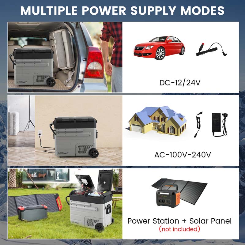 40-Quart Dual-Zone Portable Car Refrigerator Cooler Freezer With Wheels