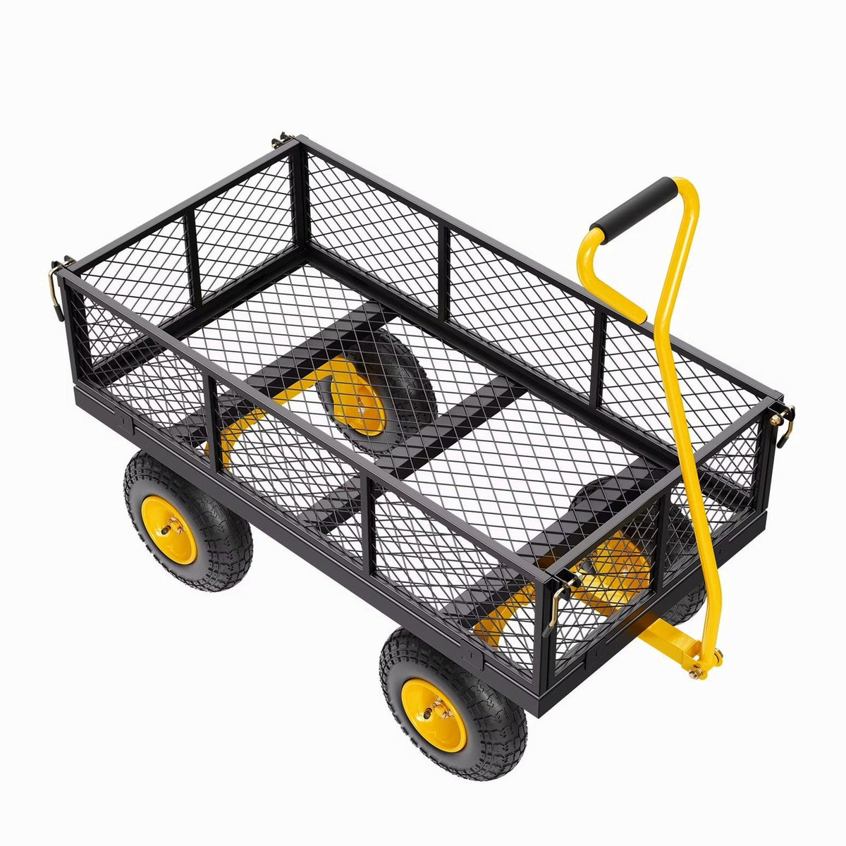 KFFKFF Mesh Steel Garden Cart 900 Lbs, 38 x 22 " Heavy Duty Utility Wagon Cart, Metal Garden Trolley with 10" Wheels, Removable Mesh Sides, 180 Swiveling Handle (Green)