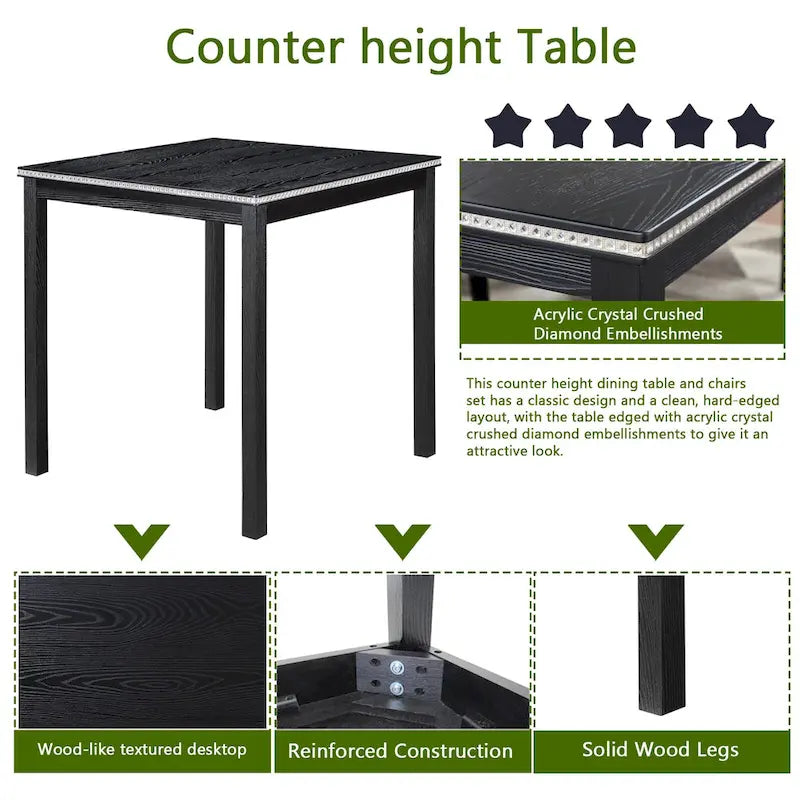 Modern 5-Piece Counter Height Dining Set With Square Table And 4 Upholstered Chairs