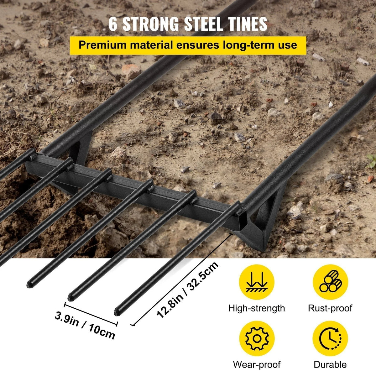 Hand Tiller Broad Fork Tool, 46-Inch, Black