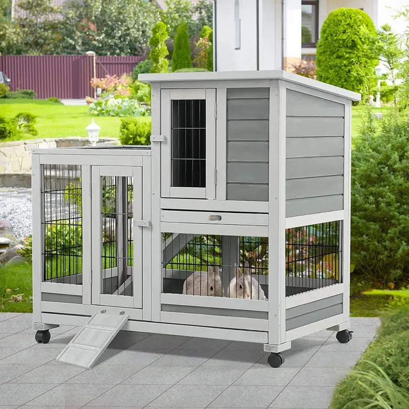 YODOLLA Indoor Rabbit Hutch With Wheels, Fir Wood, 37 x 24.4 x 33.5 in