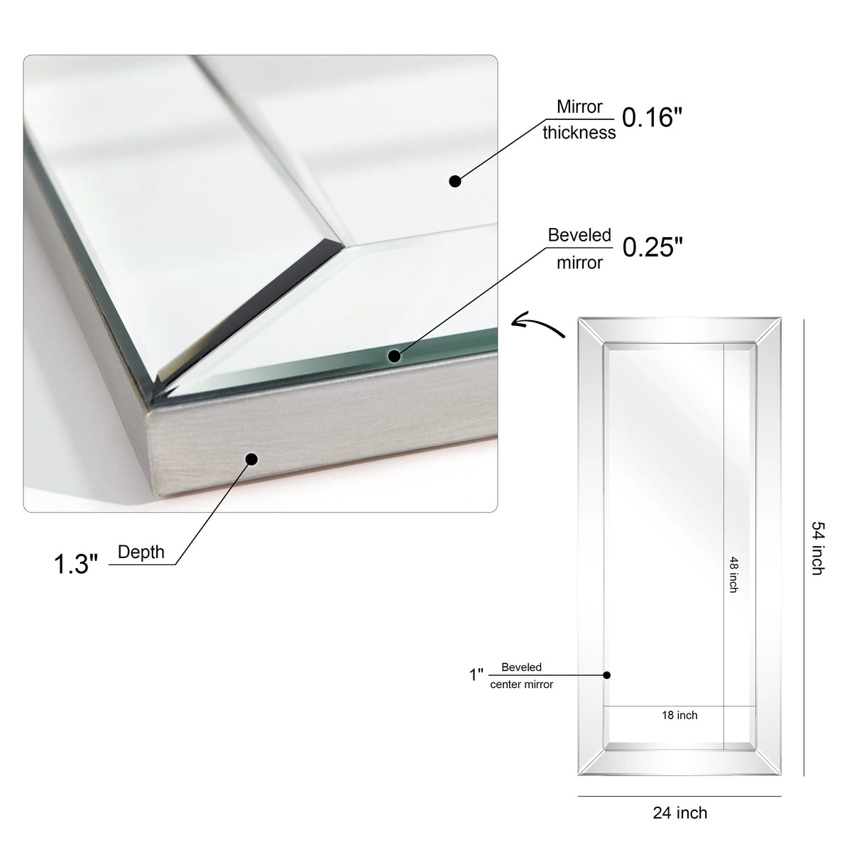 Rectangular Clear Beveled Wall Mirror - 3 Sizes