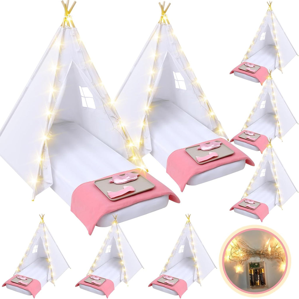8-Pack Kids Teepee Sleepover Tent Set, White