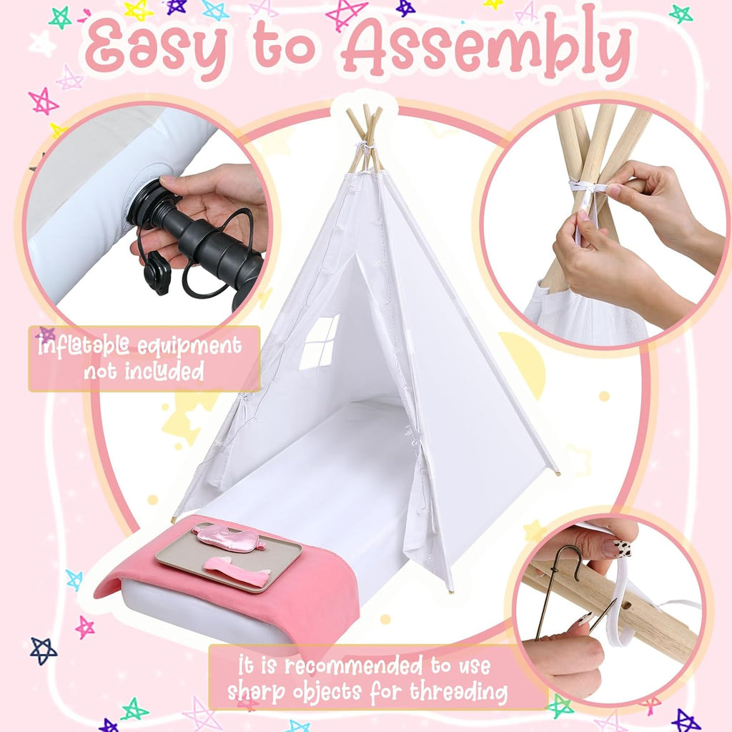 8-Pack Kids Teepee Sleepover Tent Set, White