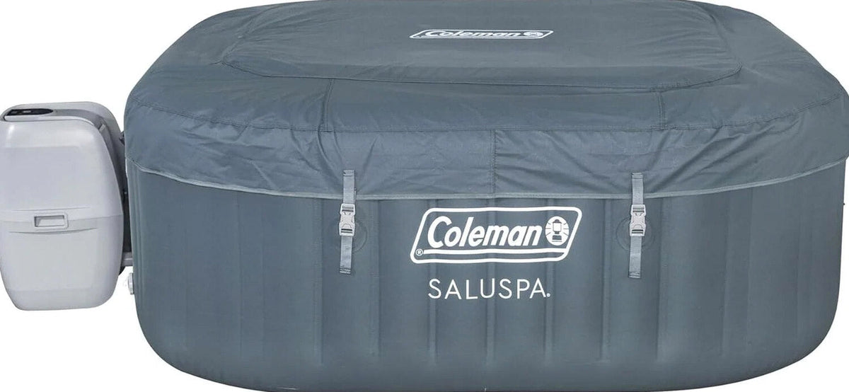 4 to 6 Person Inflatable Hot Tub Square Portable Outdoor Spa with 114 Soothing AirJets and Insulated Cover, Gray-Coleman
