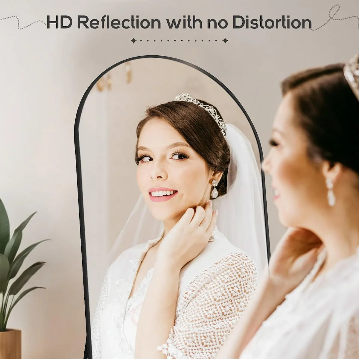 Arched Full-Length Mirror, 64in L x 21in W, Aluminum Alloy Stand