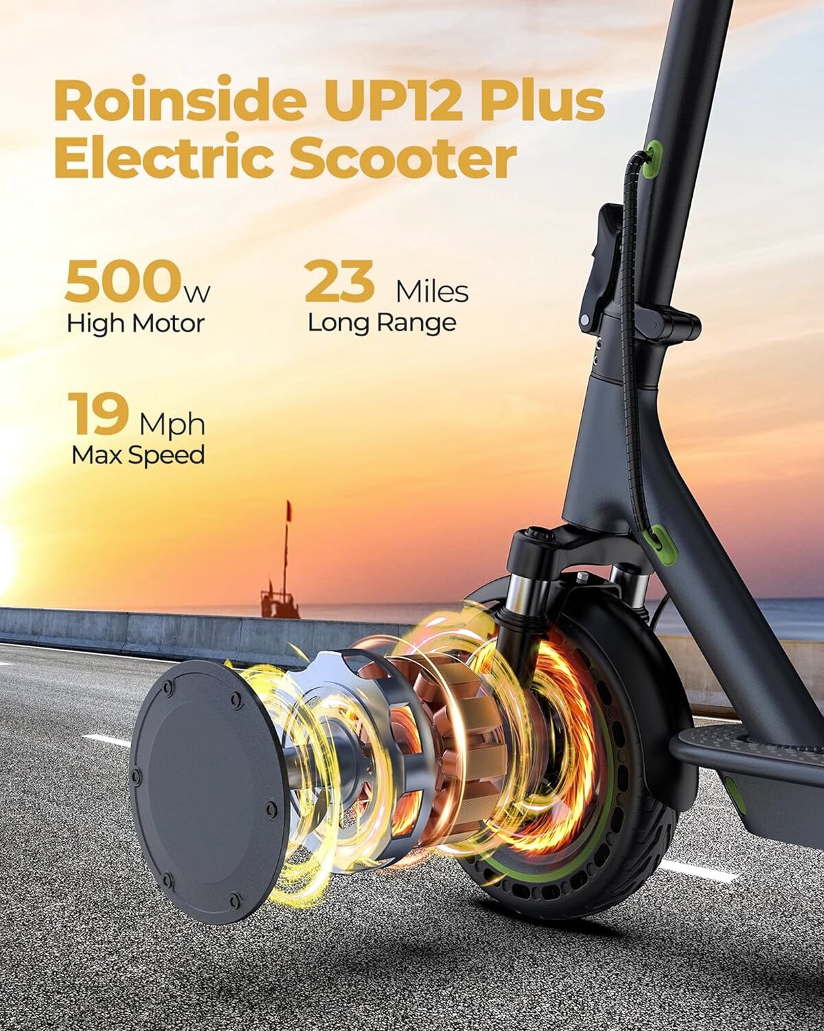 Electric Scooter - 8.5" Solid Tires, 350W Motor, Up to 19 MPH and 21-23 Miles Long-Range Portable Foldable Commuting Scooter for Adults with Double Braking System and App