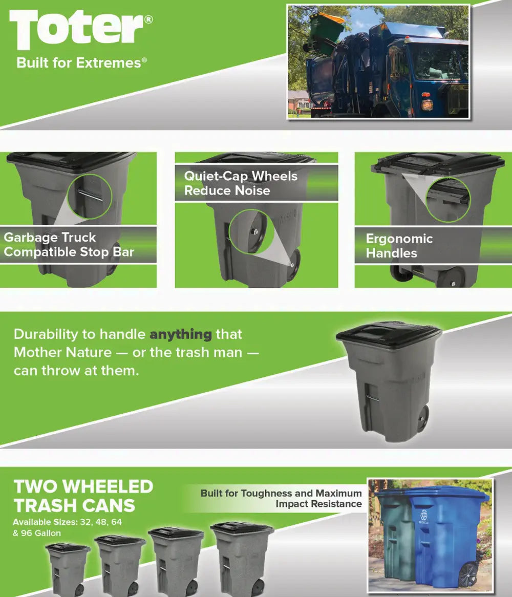 Toter 96 Gallon Trash Can with Smooth Wheels and Lid ;